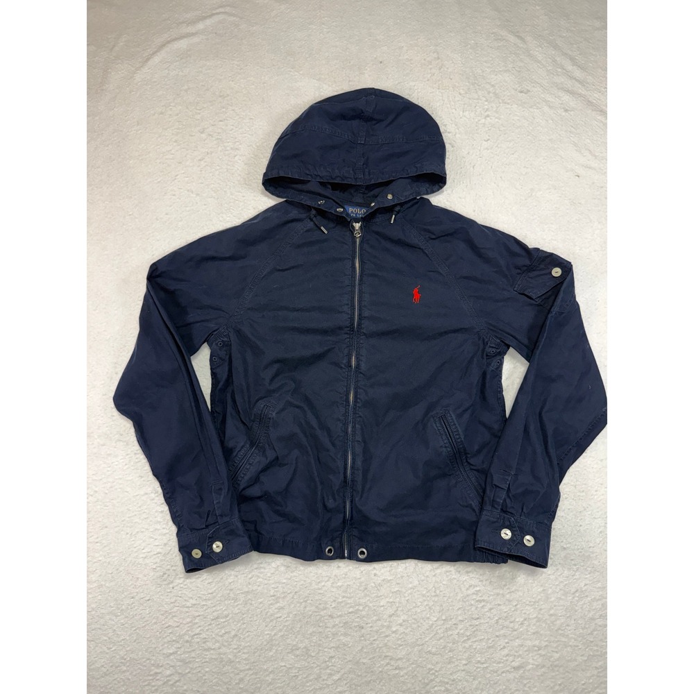 Polo Ralph Lauren Mens Navy Blue Hooded Windbreaker Jacket Medium Talon Zip